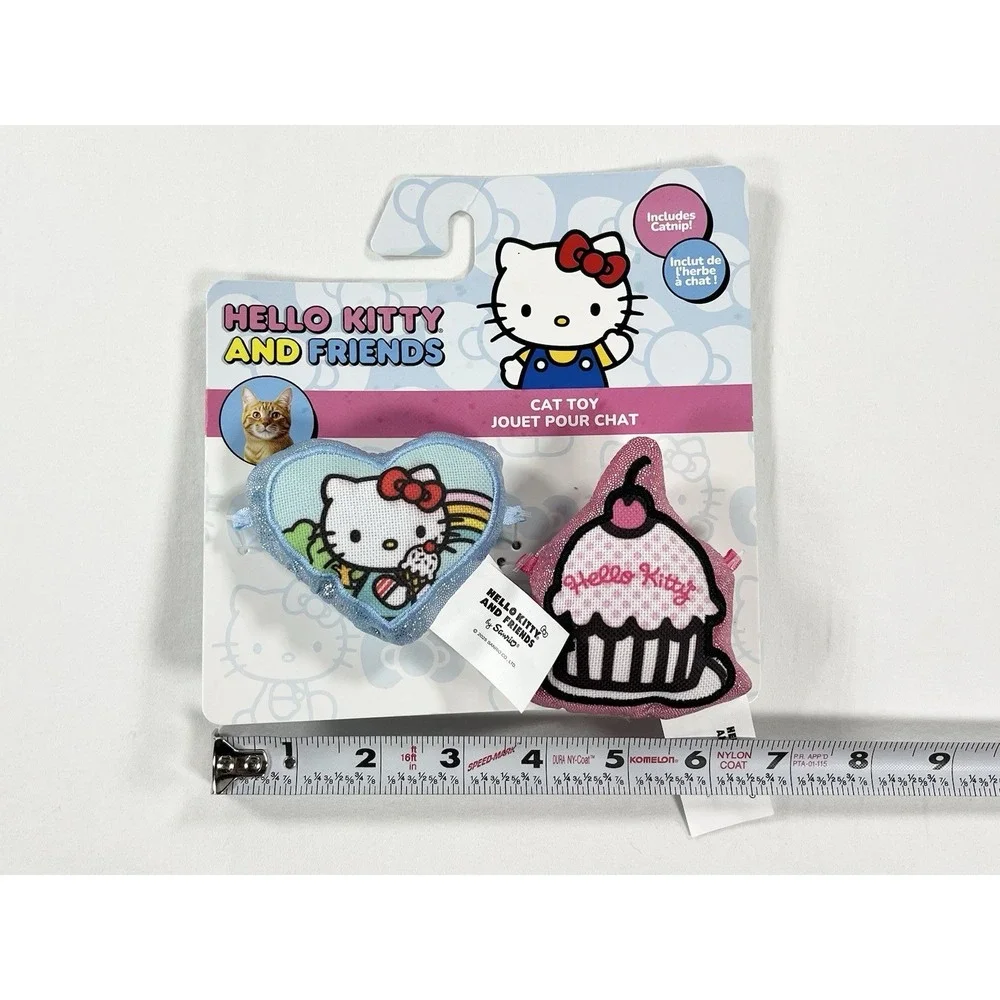 New Hello Kitty & Friends Catnip Cat Toys 2 Pack Pink Cupcake Rainbow Heart